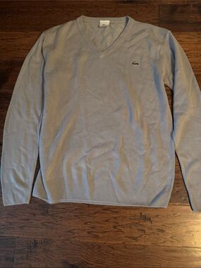 Vintage Lacoste Men's grey V-Neck Sweater